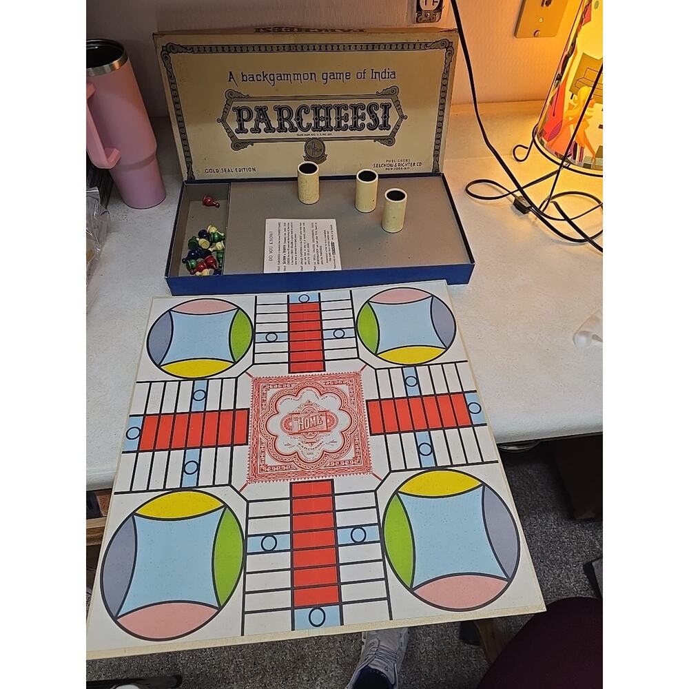 Vtg Selchow & Righter Parcheesi Backgammon Game Gold Seal Edition Board Game